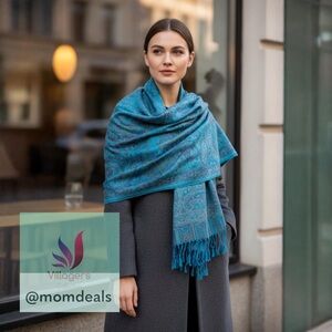 Elegant Shawl in Turquoise Blue Paisley - Versatile Wrap, Scarf, Veil Soft Rayon